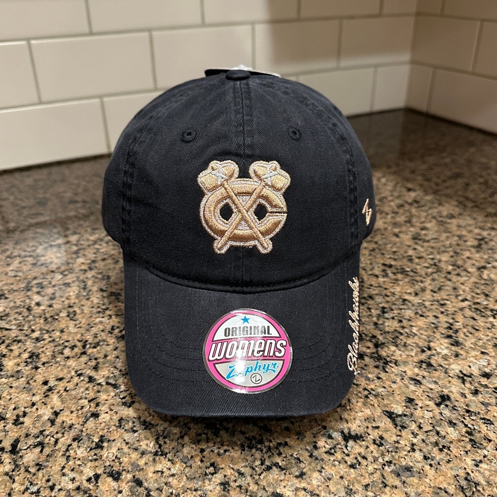 Chicago Blackhawks Zephyr NHL Adjustable Hat Womens Black Gold New